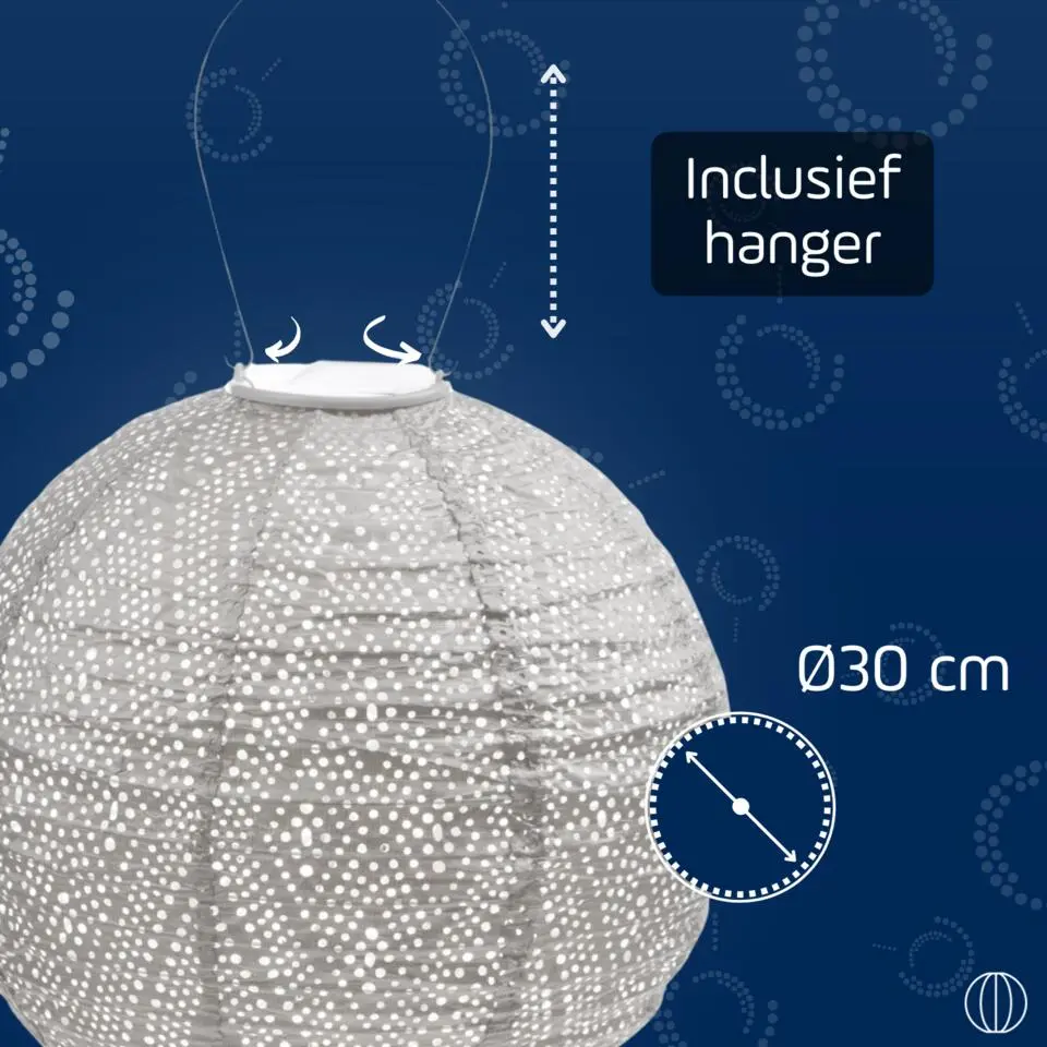 Lumiz Solar Buitenlampion - Ikat Rond - 20 cm - Licht Taupe