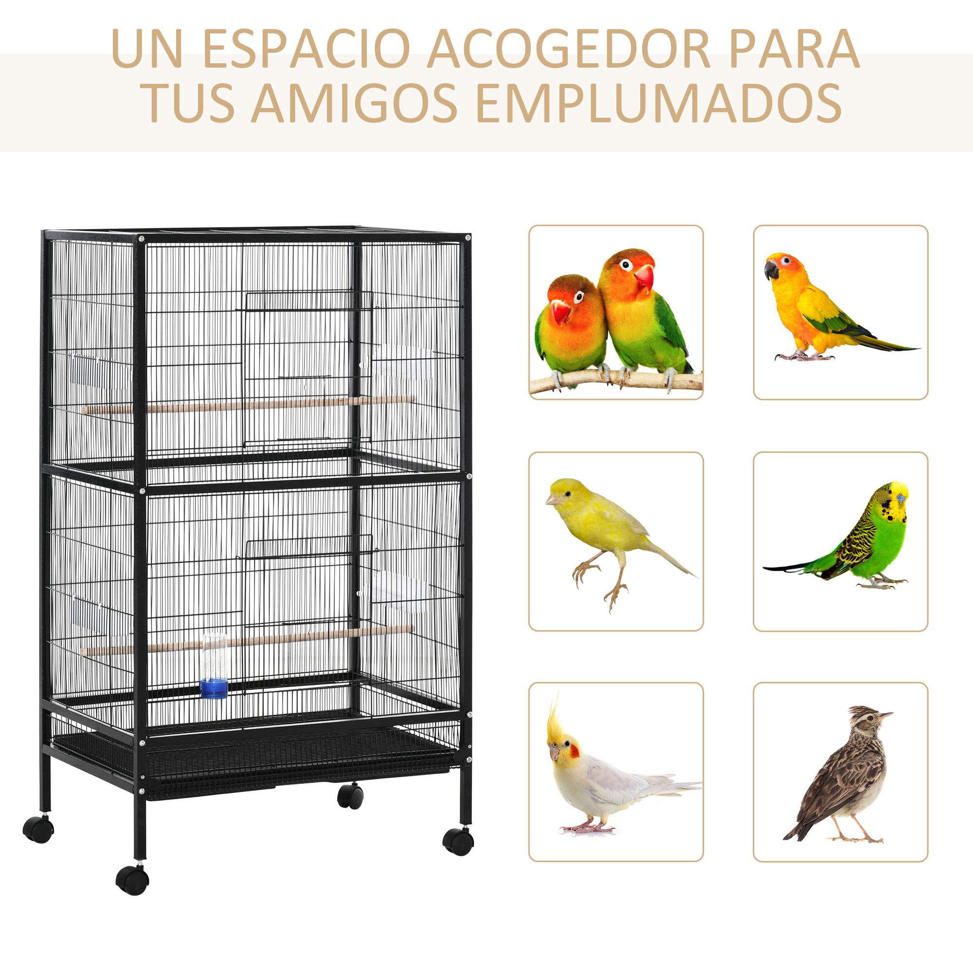 Gaiola de metal para pássaros PawHut com rodas