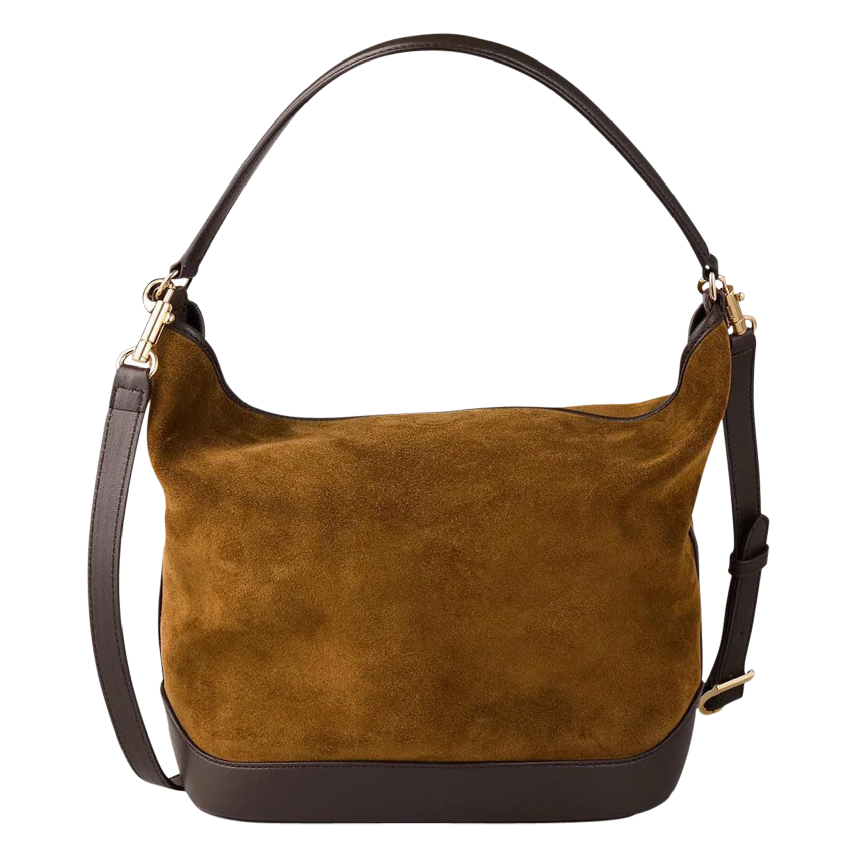 Sac seau bandoulière en cuir velours | Marron