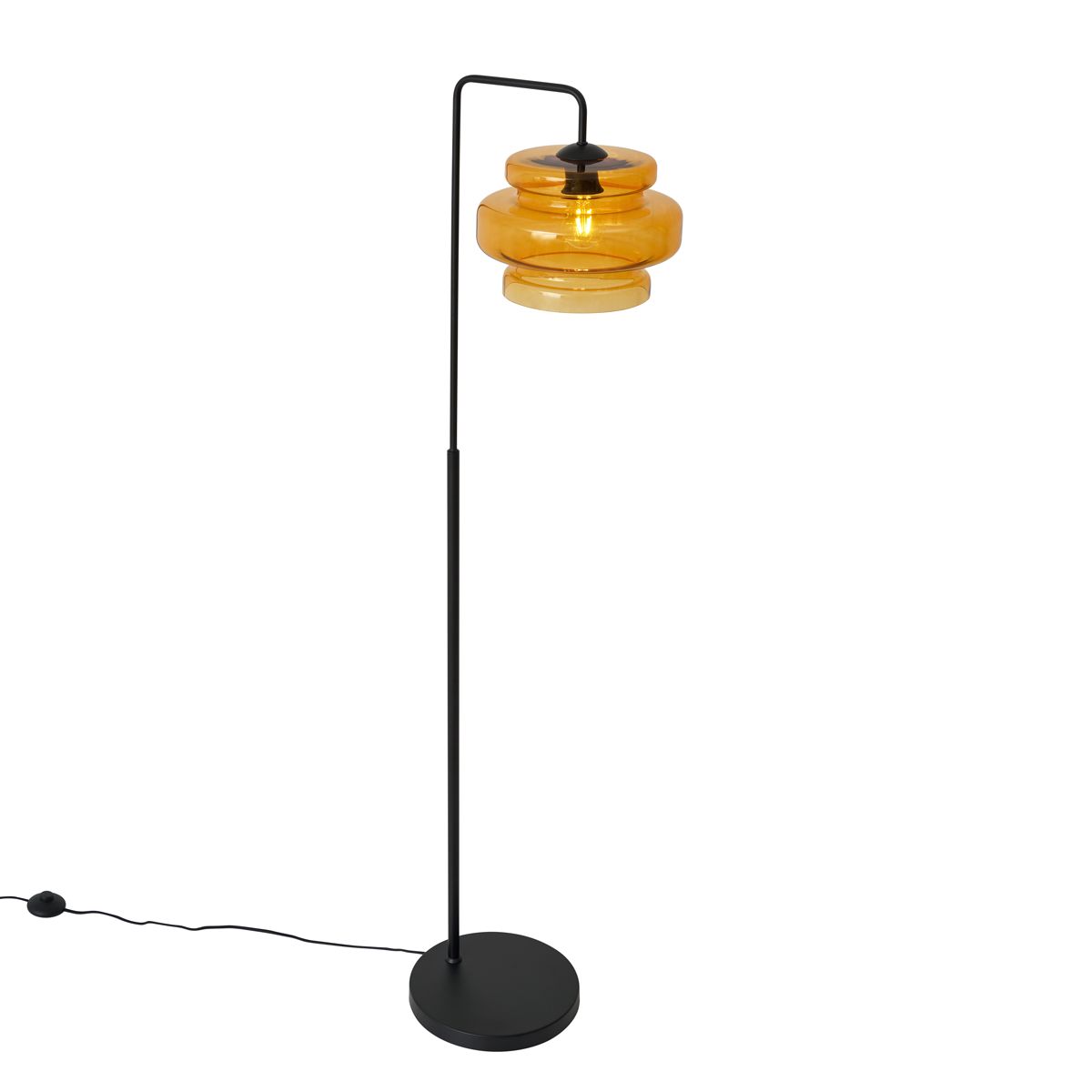 Retro vloerlamp zwart met oranje glas - Denise