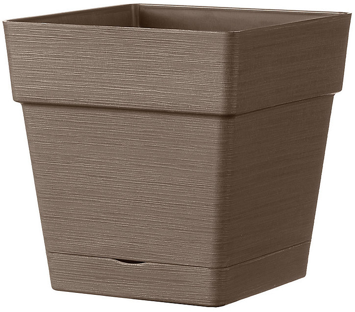 Pot carré à réserve d'eau plastique Deroma Save R camel 17 x 17 x h.17 cm