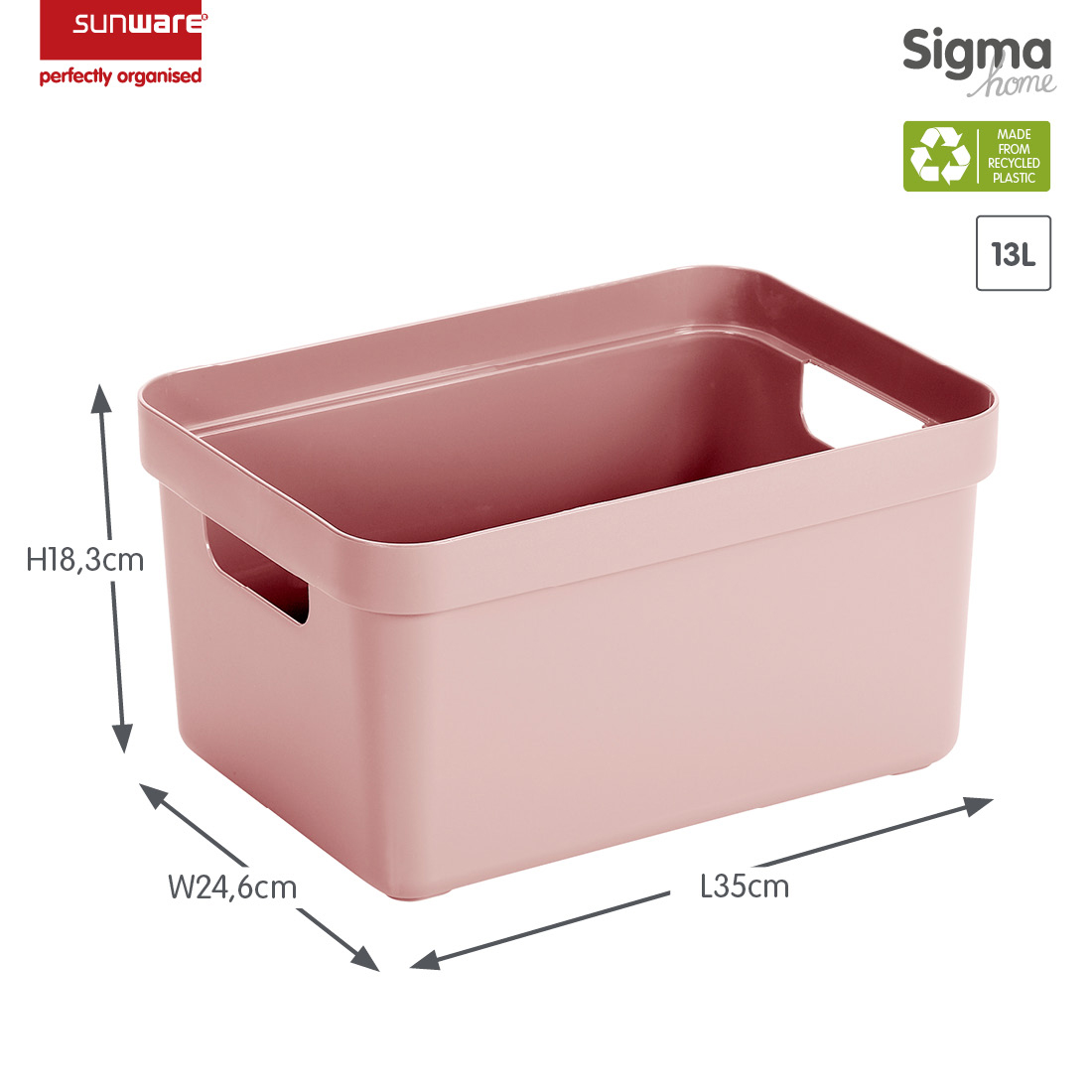 Sunware Sigma home 13 liter roze opbergbox - set van 6