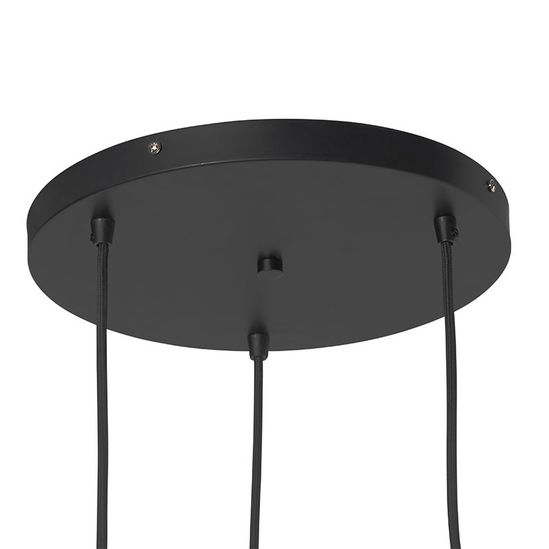 Art Deco hanglamp zwart met smoke glas rond 3-lichts- Busa