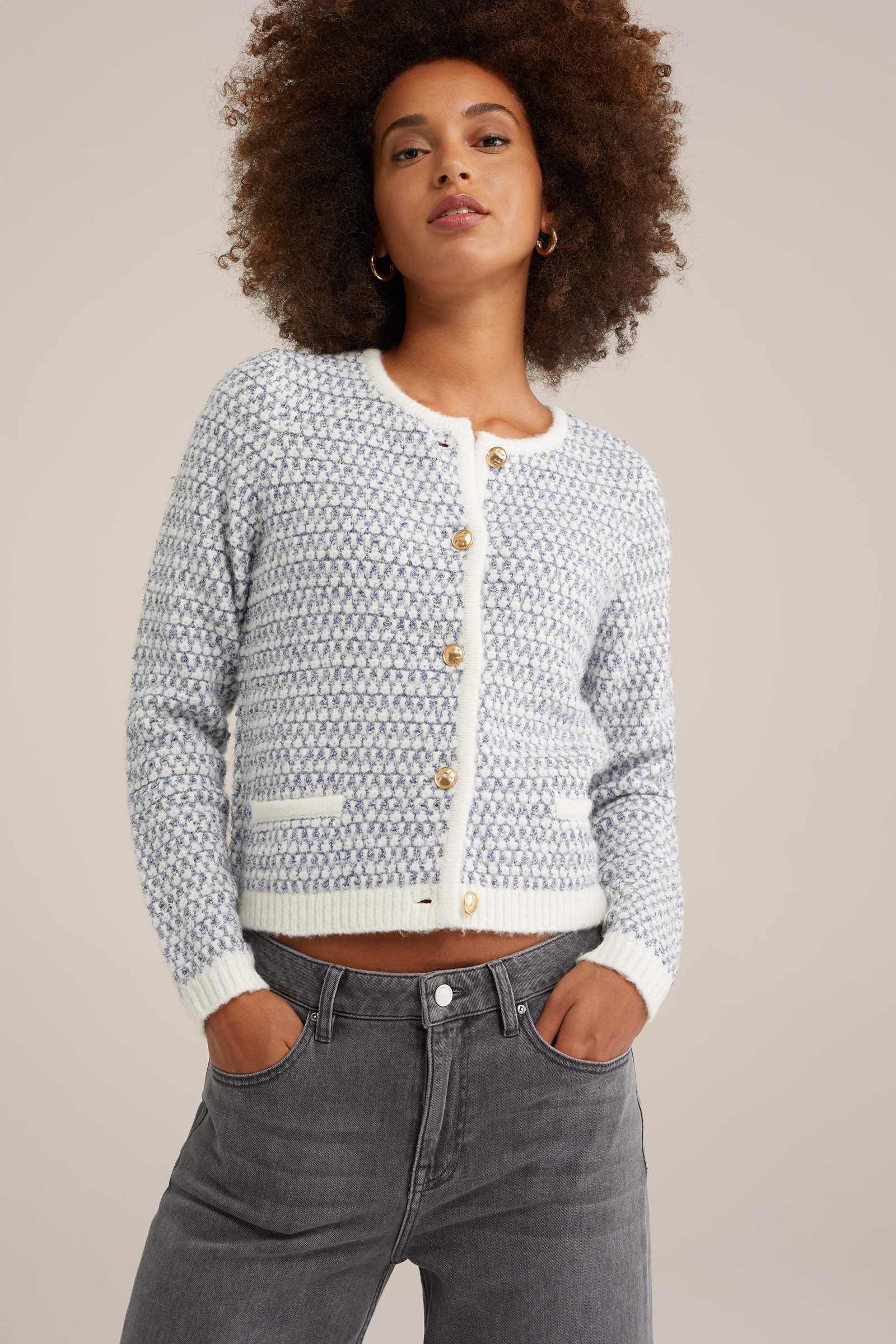 gebreid vest met structuur WE Fashion Lichtblauw