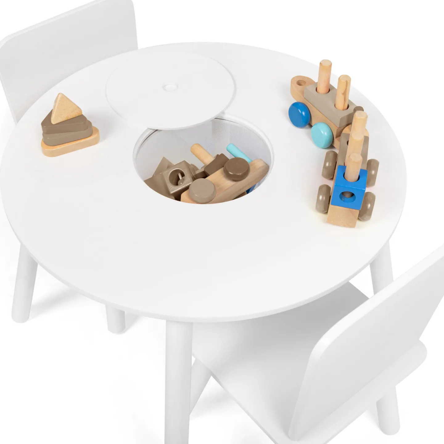 Table + 2 chaises enfant CANDICE avec espace de rangement en bois blanc