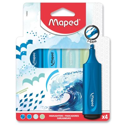 Maped Fluo'peps - Pack de 4 surligneurs - mix 2 pastel et 2 glitter - différents modèles disponibles
