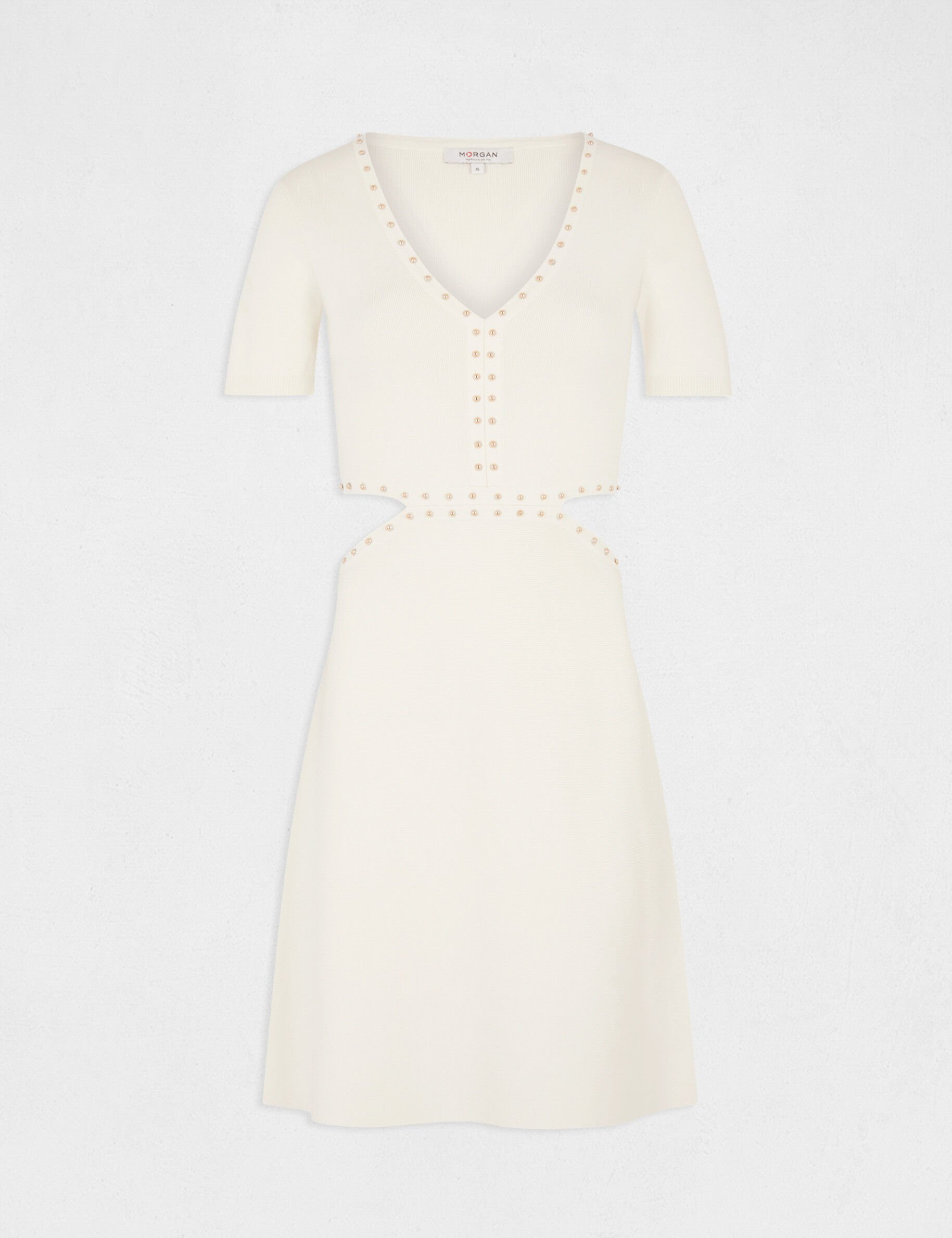 Robe pull ajustée à clous et ouvertures ecru moyen femme - ecru_moyen