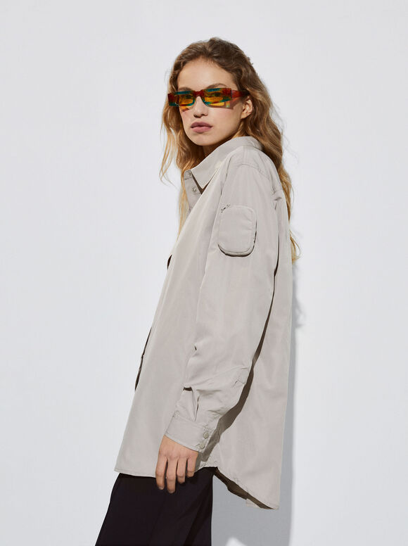 Camisa de nylon com bolso - Bege