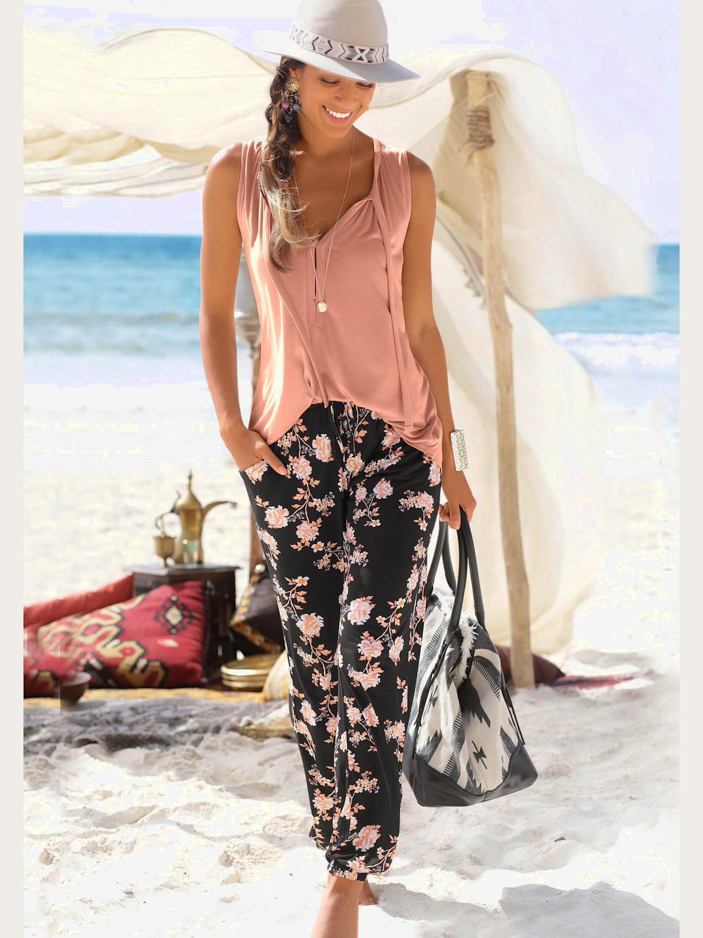 Pantalon de plage pantalon d'été léger avec imprimé floral