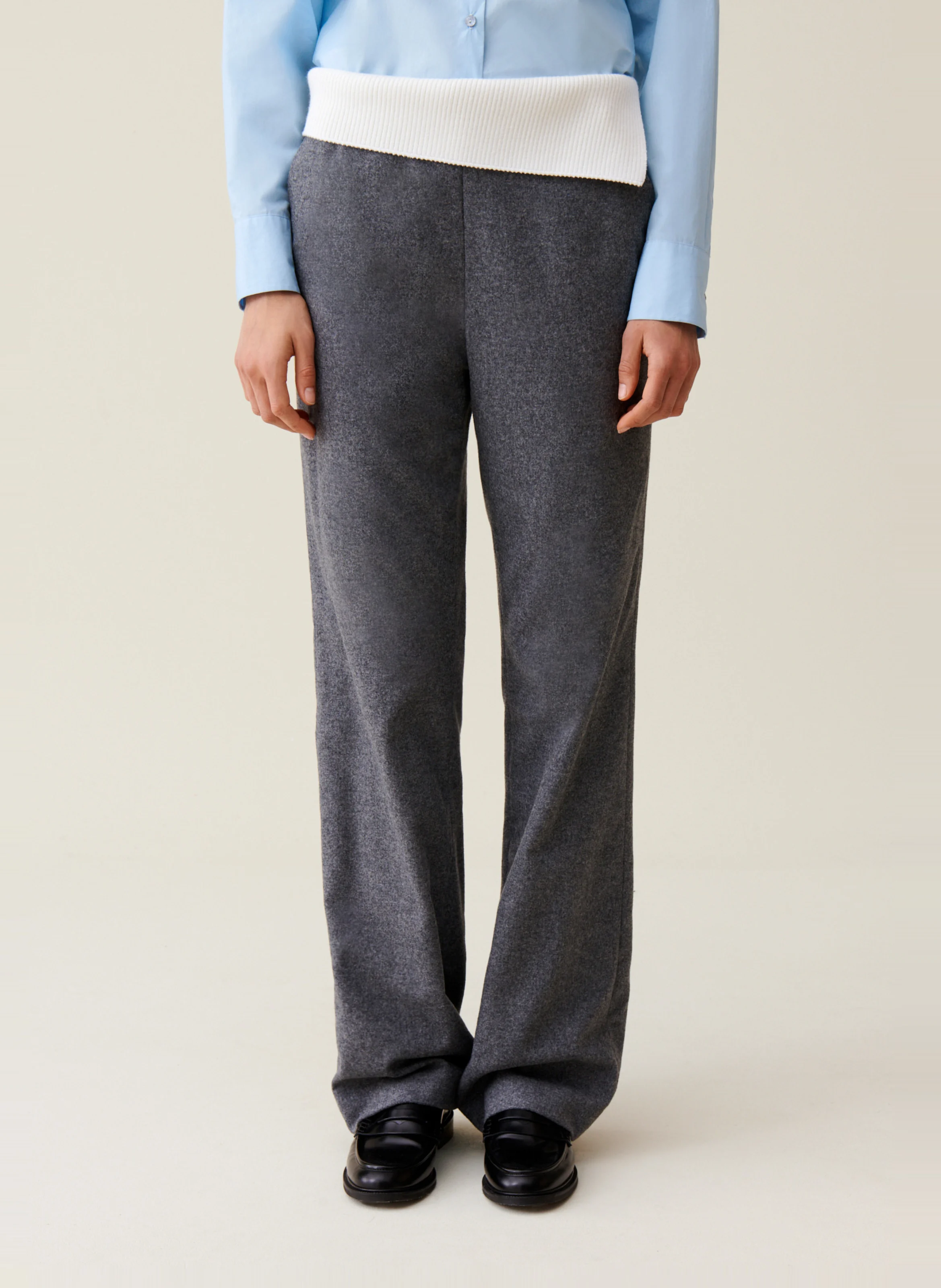 Pantalon droit en laine mélangée | Gris