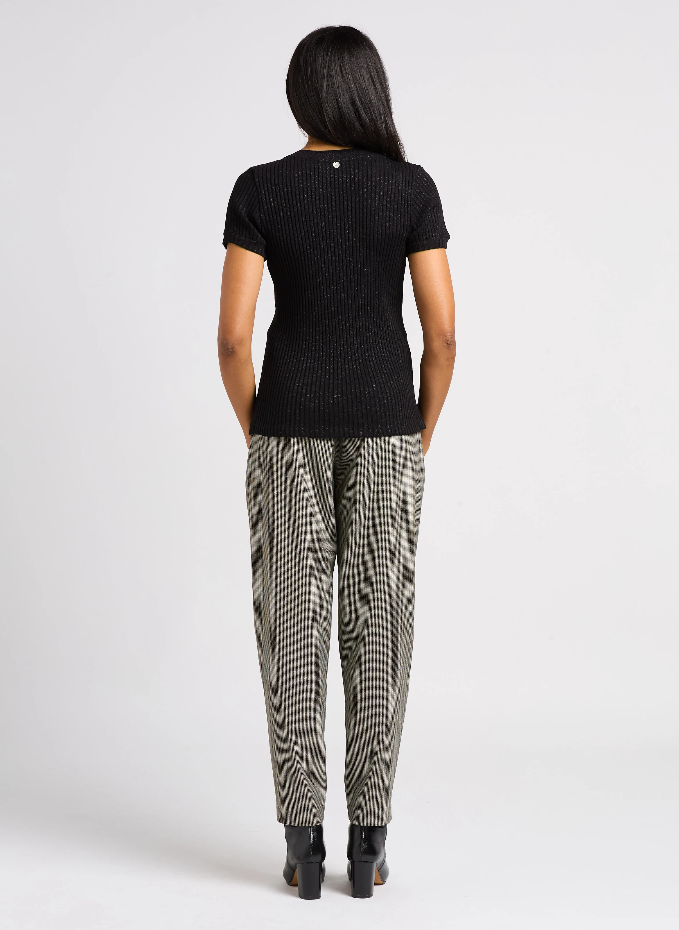 PAVEL - Pantalon carotte pied de poule| Noir
