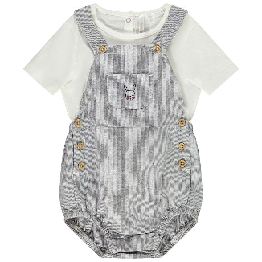 Ensemble salopette bloomer + t-shirt uni pour bébé - Bleu marine