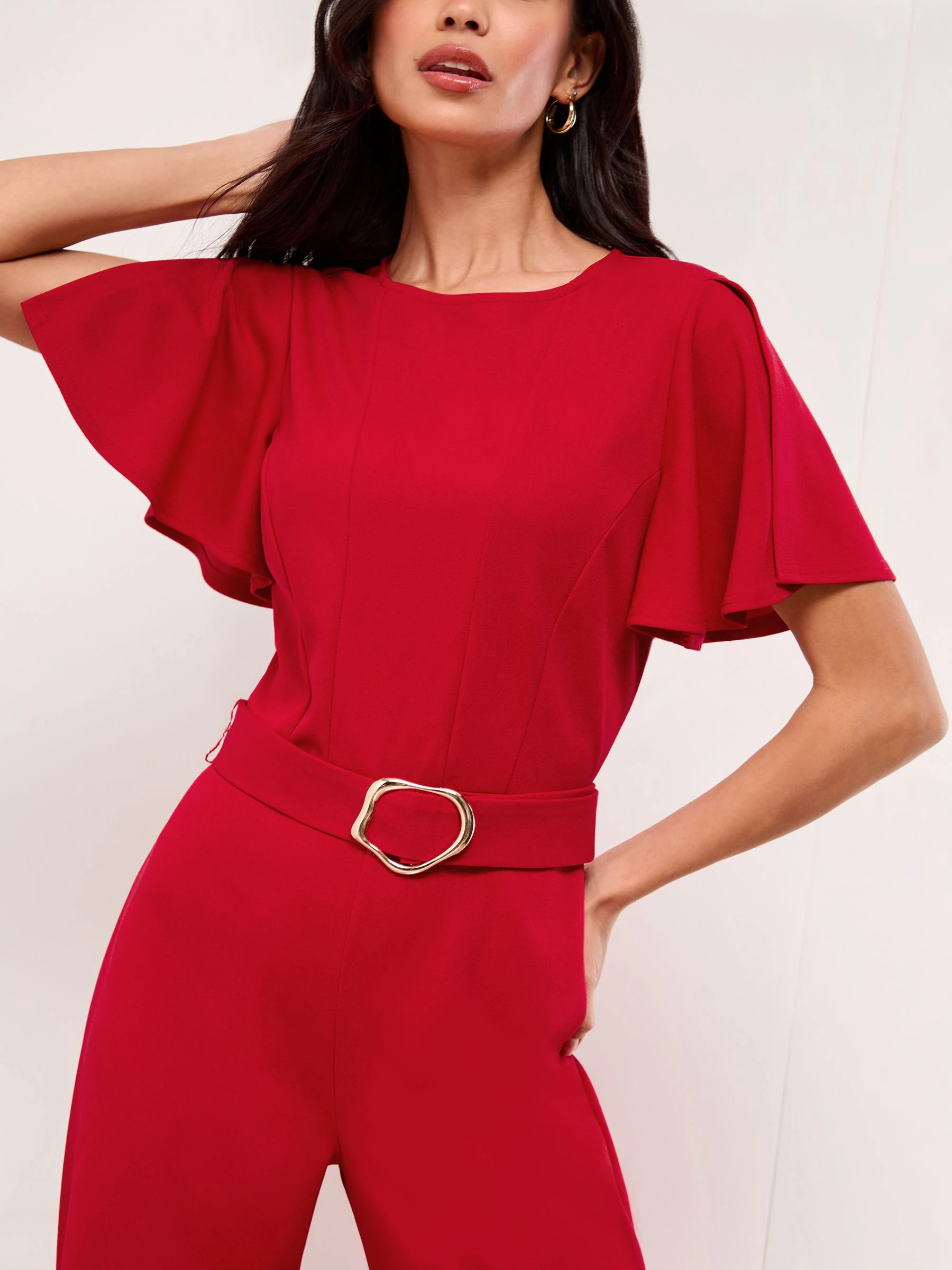 Rood - Lipsy Hardware Belted Short Sleeve Jumpsuit