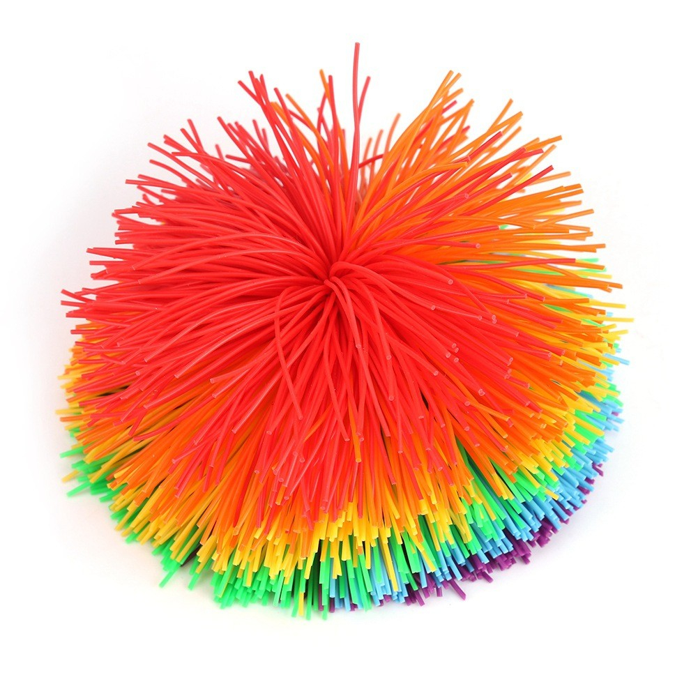 (Ø11cm) Busch-Wusch Anti Stress Silikon Ball Koosh PomPom Wuschelball - Regenbogen