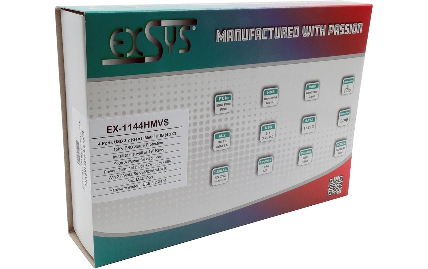 USB-Hub EX-1144HMVS<br>4-Port USB 3.2 Gen 1 Metall HUB mit 15KV ESD Überspannungsschutz, C-Buchsen