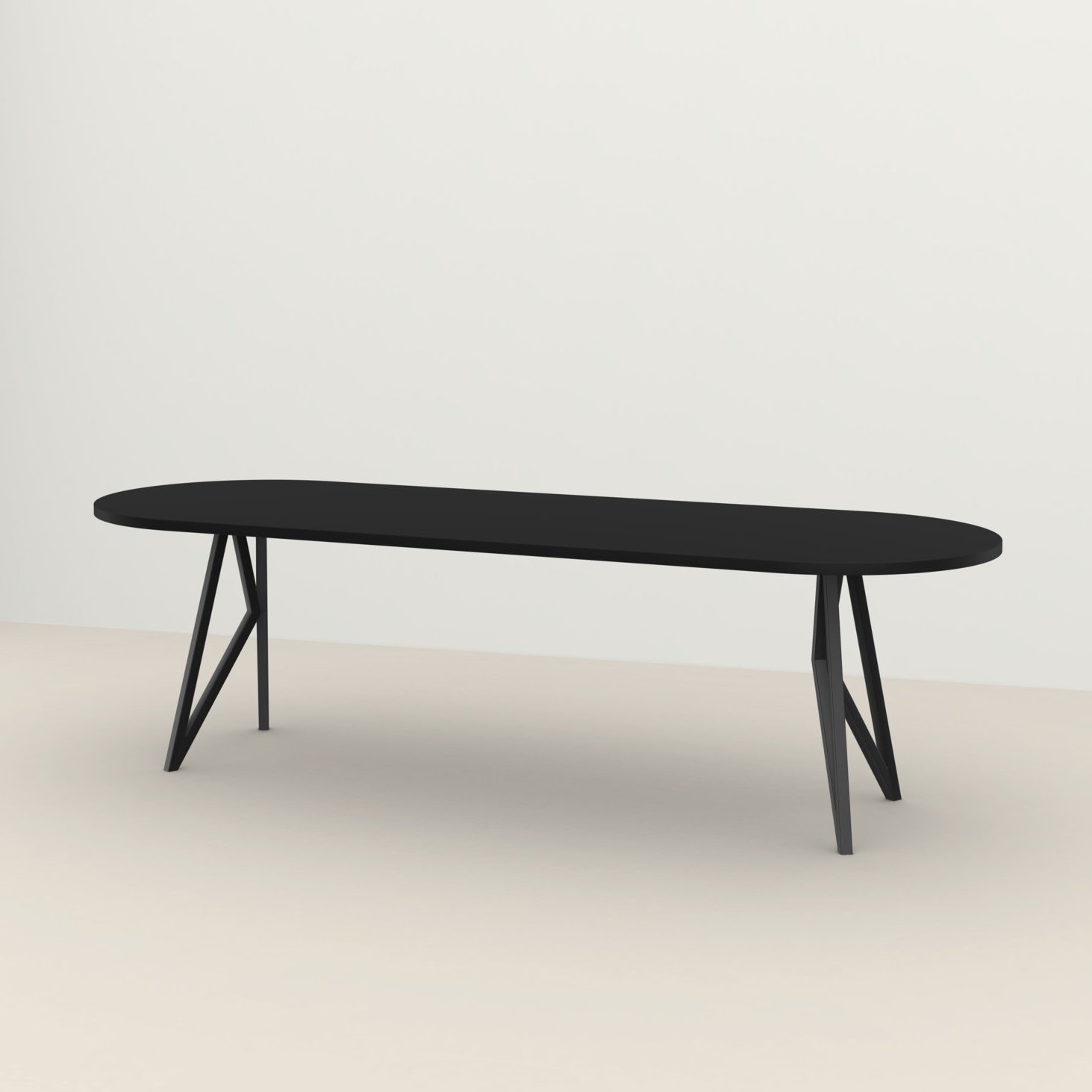 Studio HENK tafel Butterfly Plat ovaal - zwart frame, HPL Fenix nero ingo 260 x 90 | HPL Fenix Nero Ingo | Rechte Rand | Frame Zwart