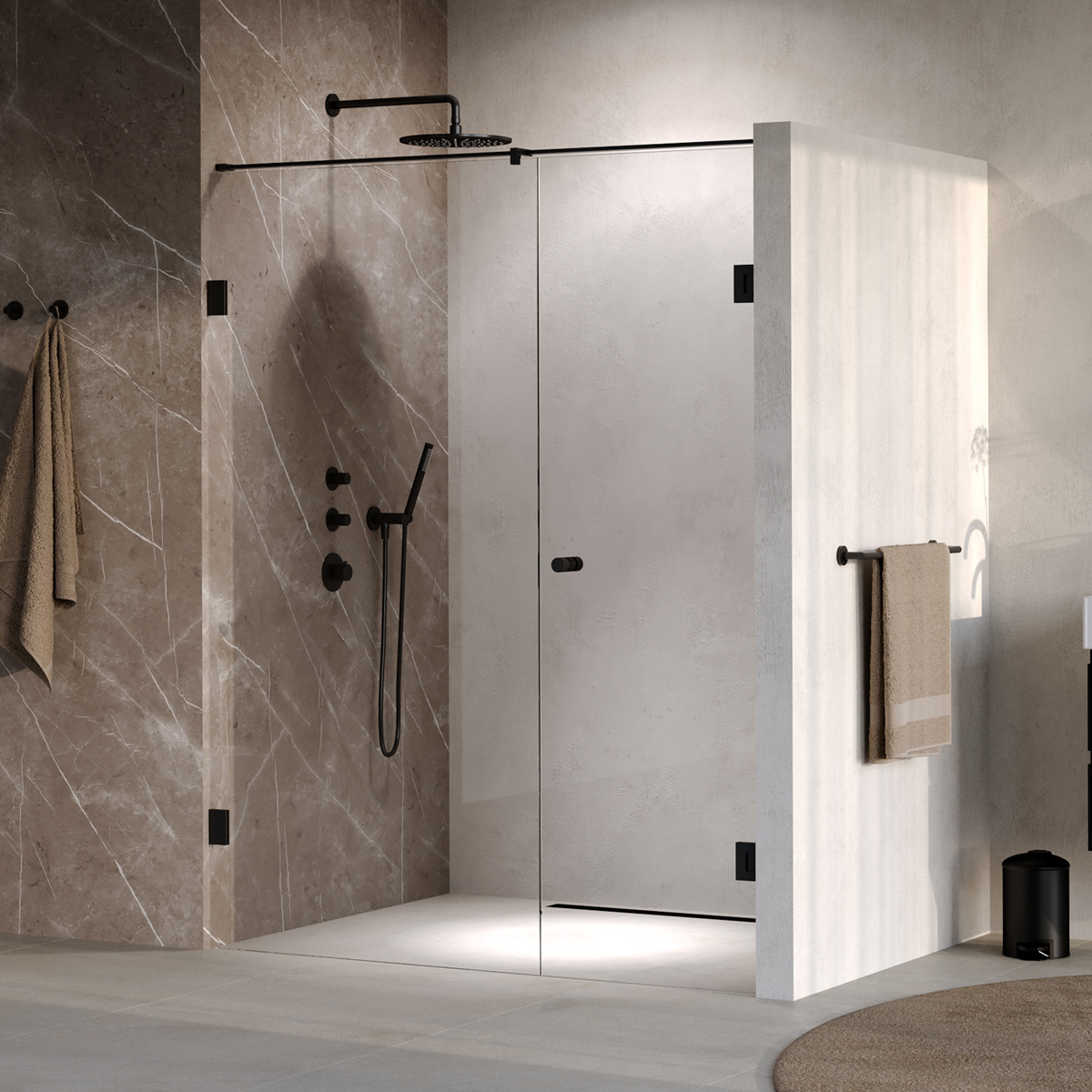 Brauer Void Carving profielloze nisdeur 150cm met draaideur 70cm aan muur zwart mat