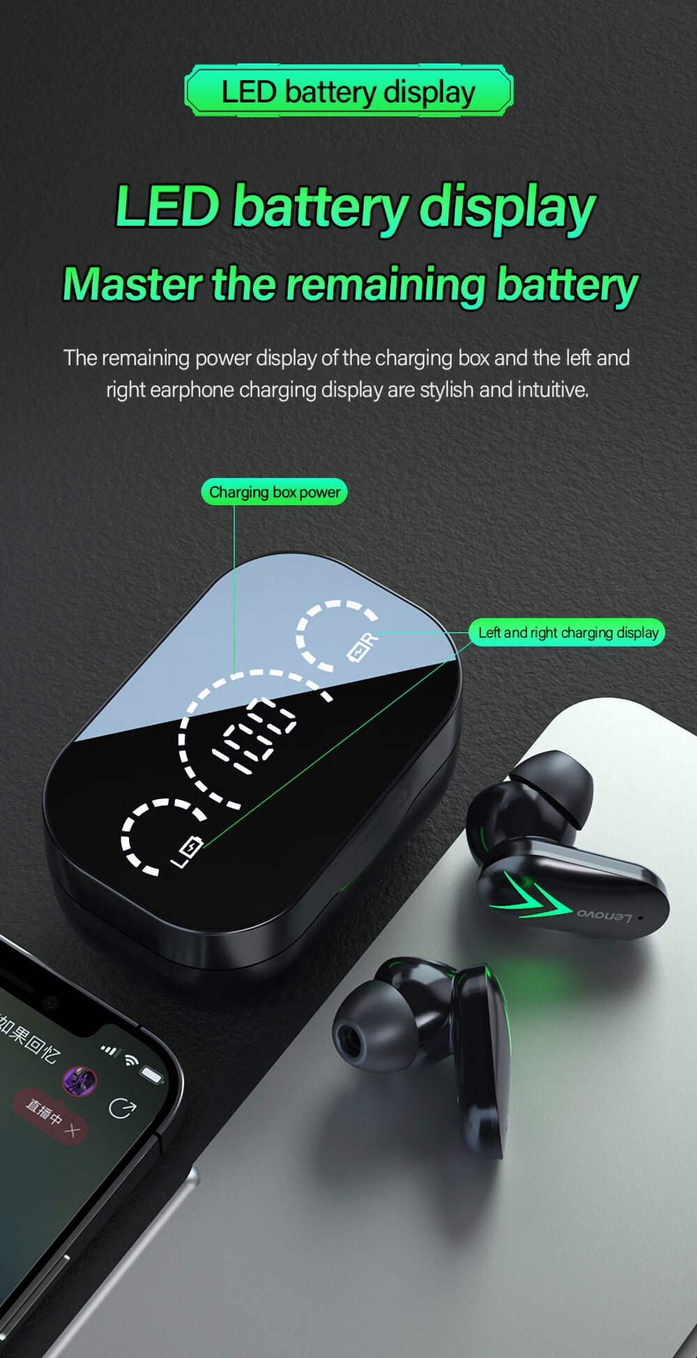 Lenovo XT82 Bluetooth-Kopfhörer Schwarz