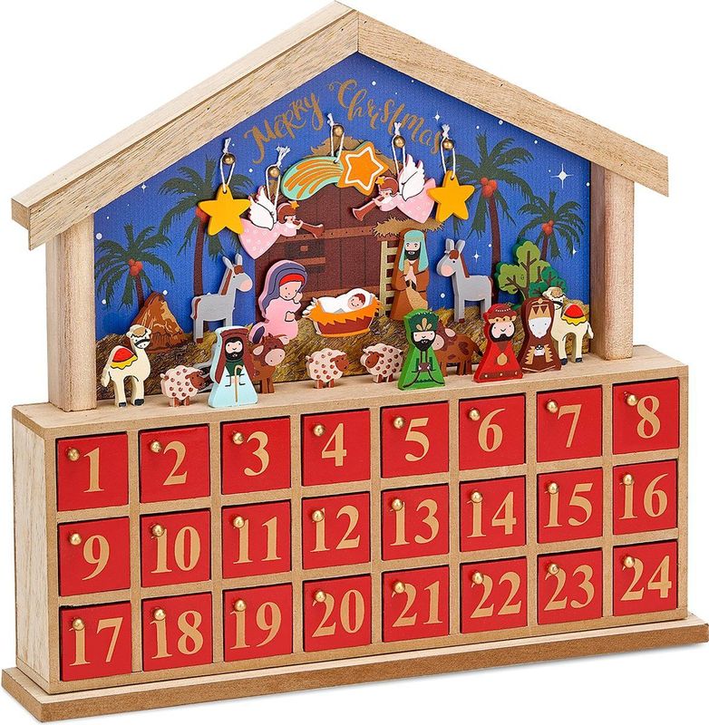 BRUBAKER - Herbruikbare Houten Adventskalender - 24 Vakjes - Bethlehem - Doe-het-zelf-kalender