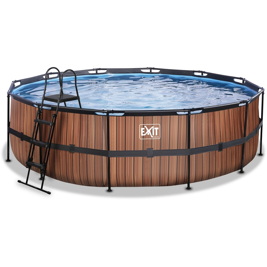 EXIT Frame Pool ø488x122cm (12v Sandfilter) – Holz optik