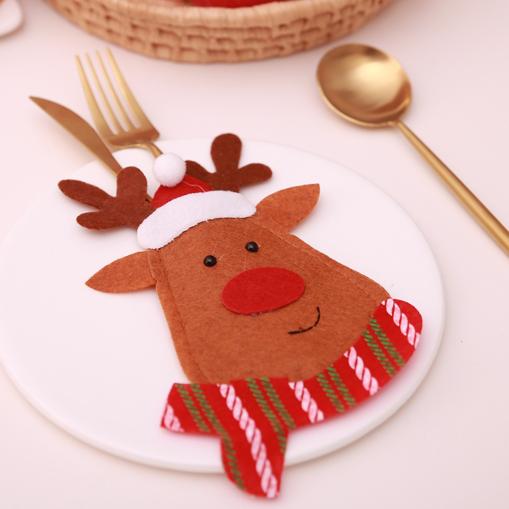 (6er Set) Filz Besteck Tasche Weihnachten Party Tisch Deko für Messer / Gabel / Löffel  - Weihnachtsmann / Schneemann / Rentier