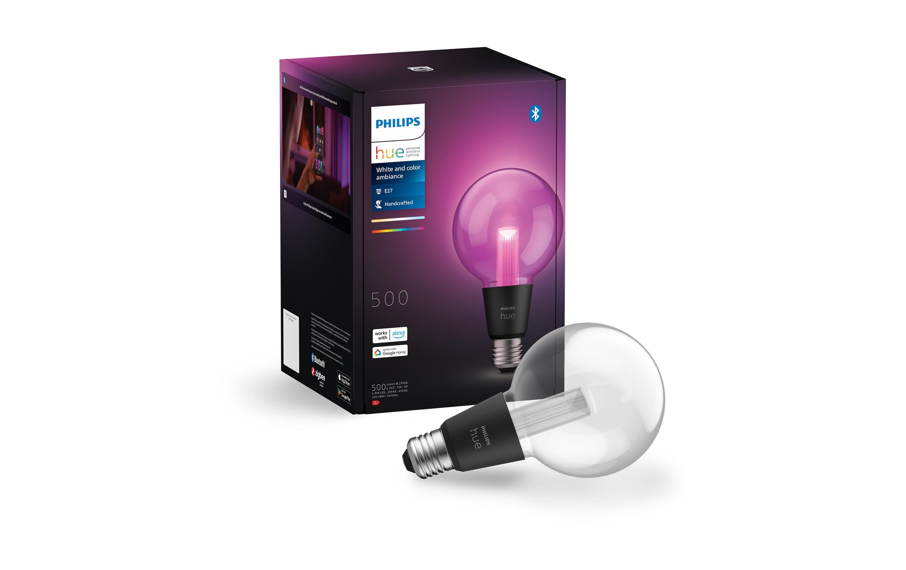 White & Color Ambiance Lightguide Globe 95 E27Smartes Hue E27-Leuchtmittel