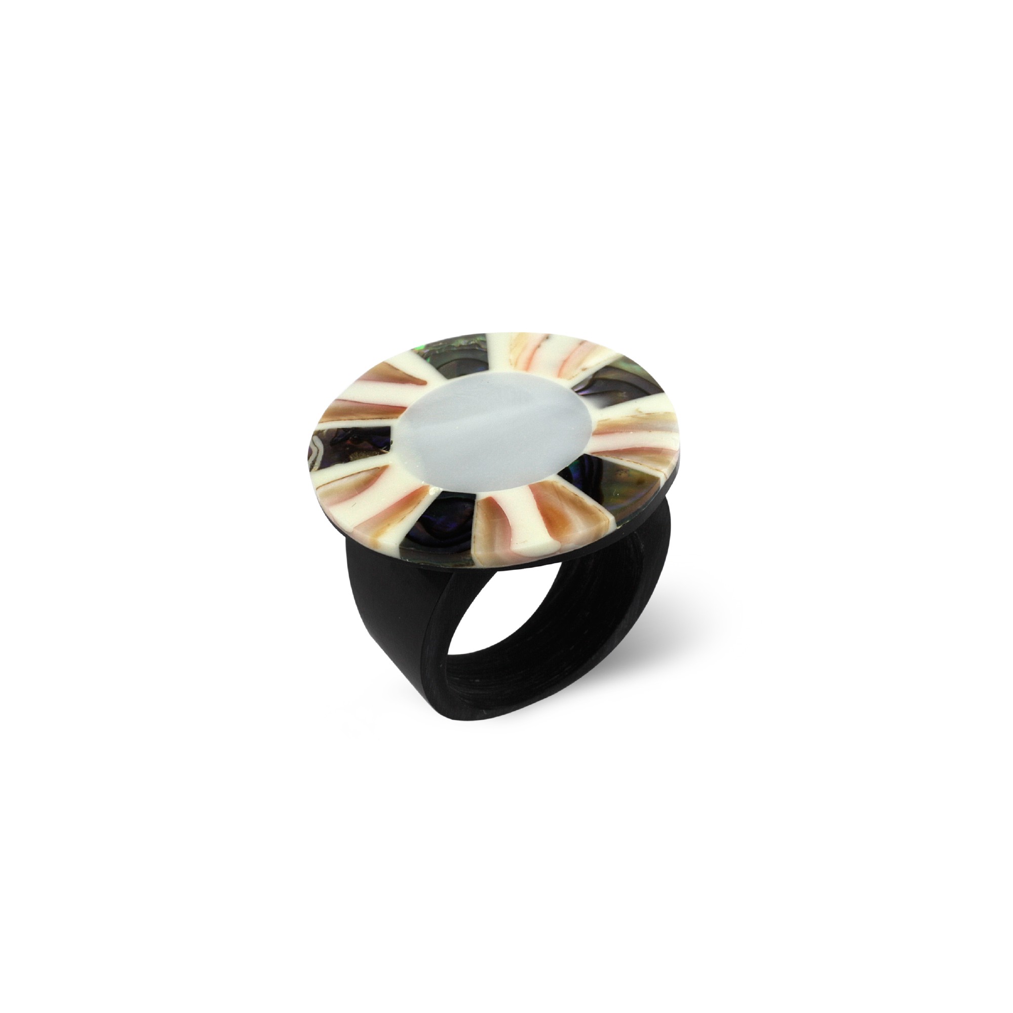 Ring aus Holz und Perlmutt, multicolor, Ø 3 cm günstig bestellen