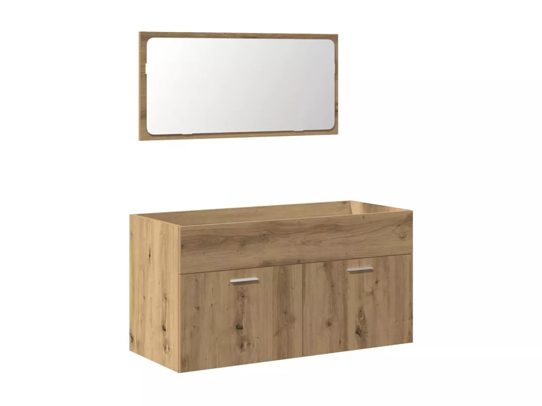 Armoire de salle de bain avec miroir chêne artisanal