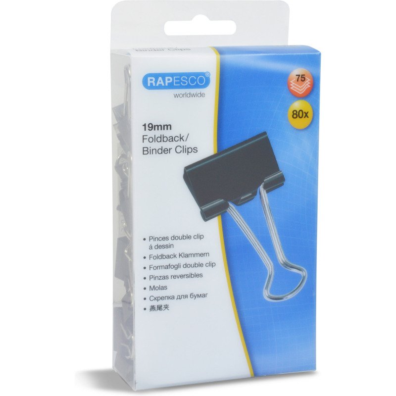 Pinces double clip 19 mm noir Rapesco - Boîte 80