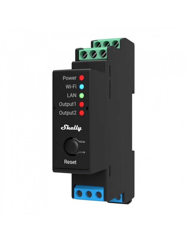 Shelly Pro 2PM - WiFi relæ/jalousi, 2 kanaler med effektmåling (230VAC)
