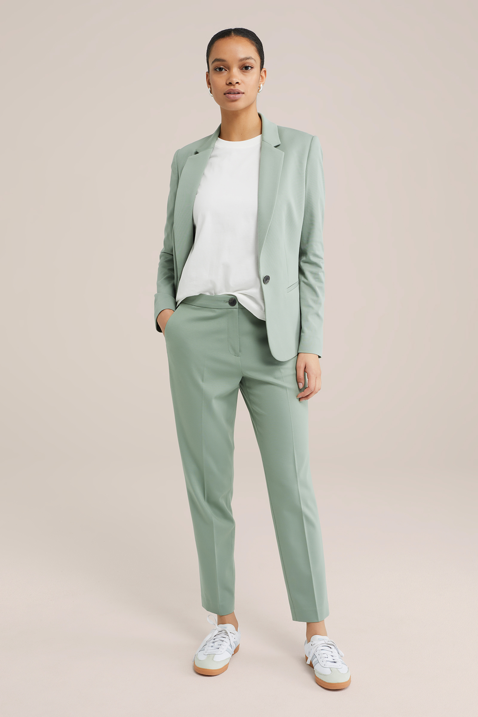 slim fit pantalon met stretch WE Fashion Lichtgroen