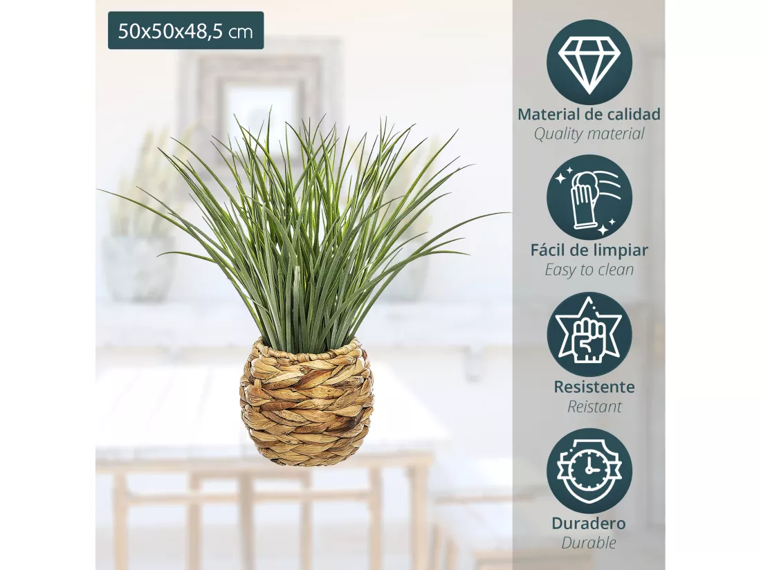 Pot tressé décoratif avec feuilles de jacinthes et plante décorative l.50 x p.50