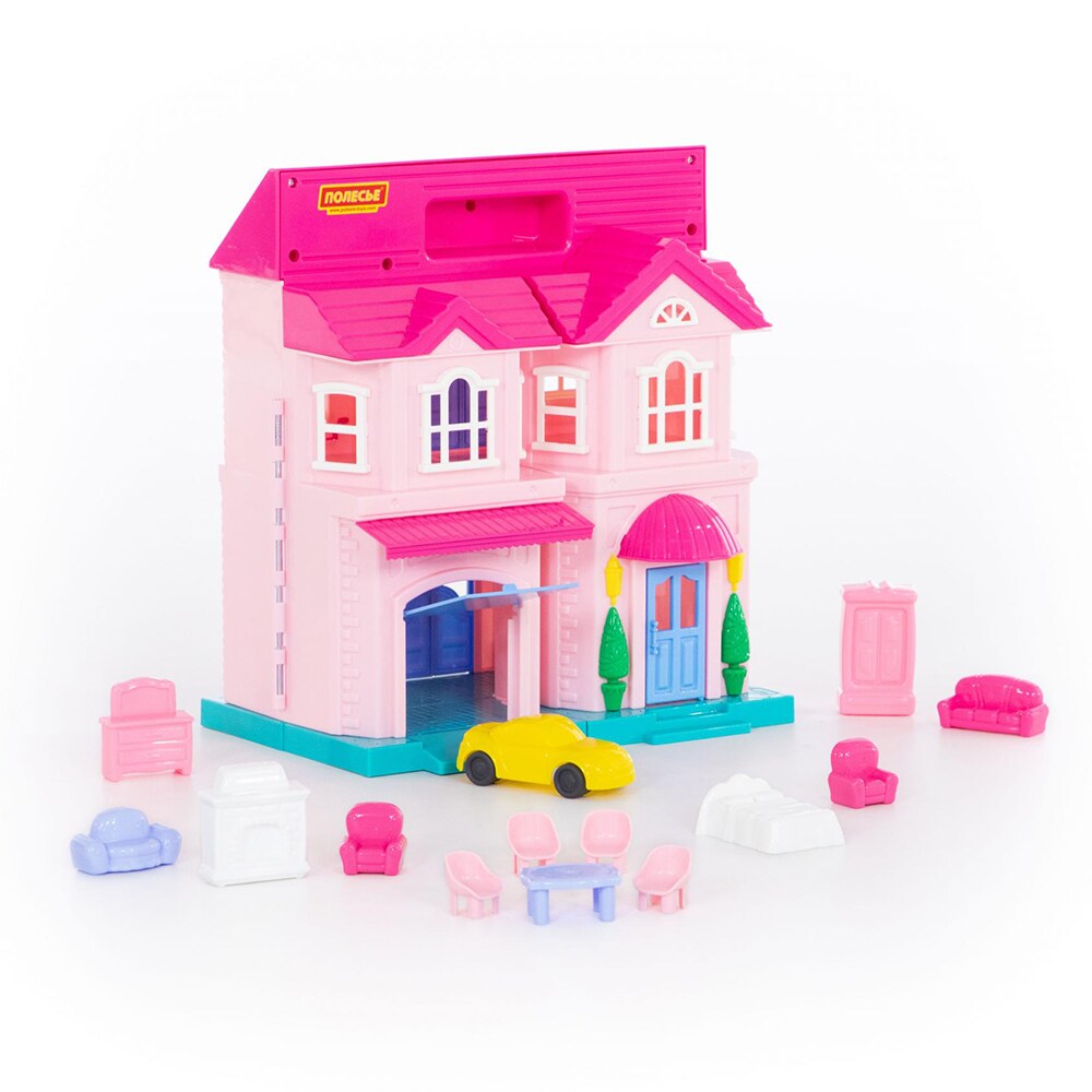 Polesie Puppenhaus Sophie 78018 klappbar Möbelset, 2 Etagen, verschiedene Räume rosa