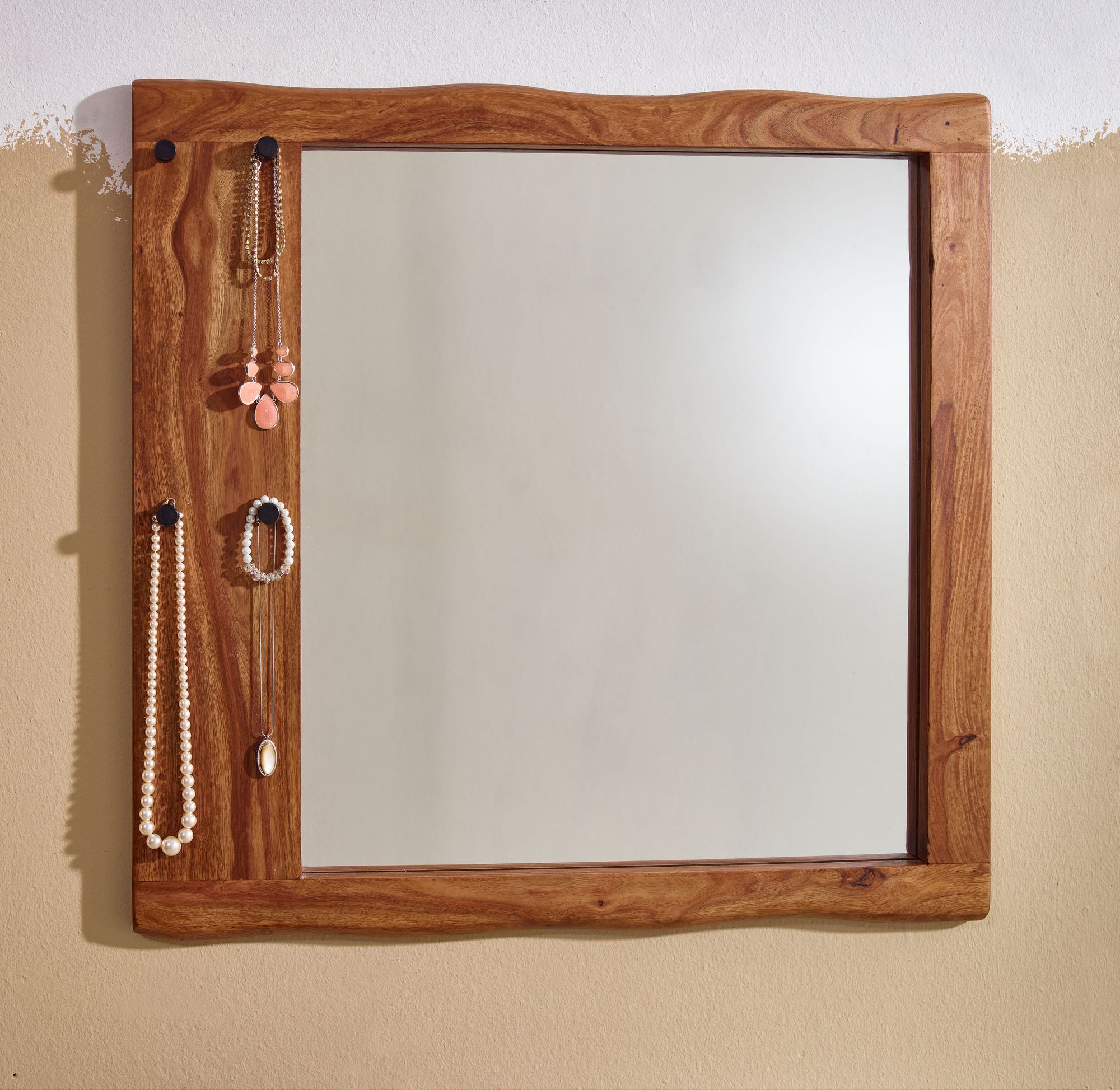 Wandspiegel FineBuy Flurspiegel Holz Massiv 80x80x3 cm Spiegel Flur Diele Groß