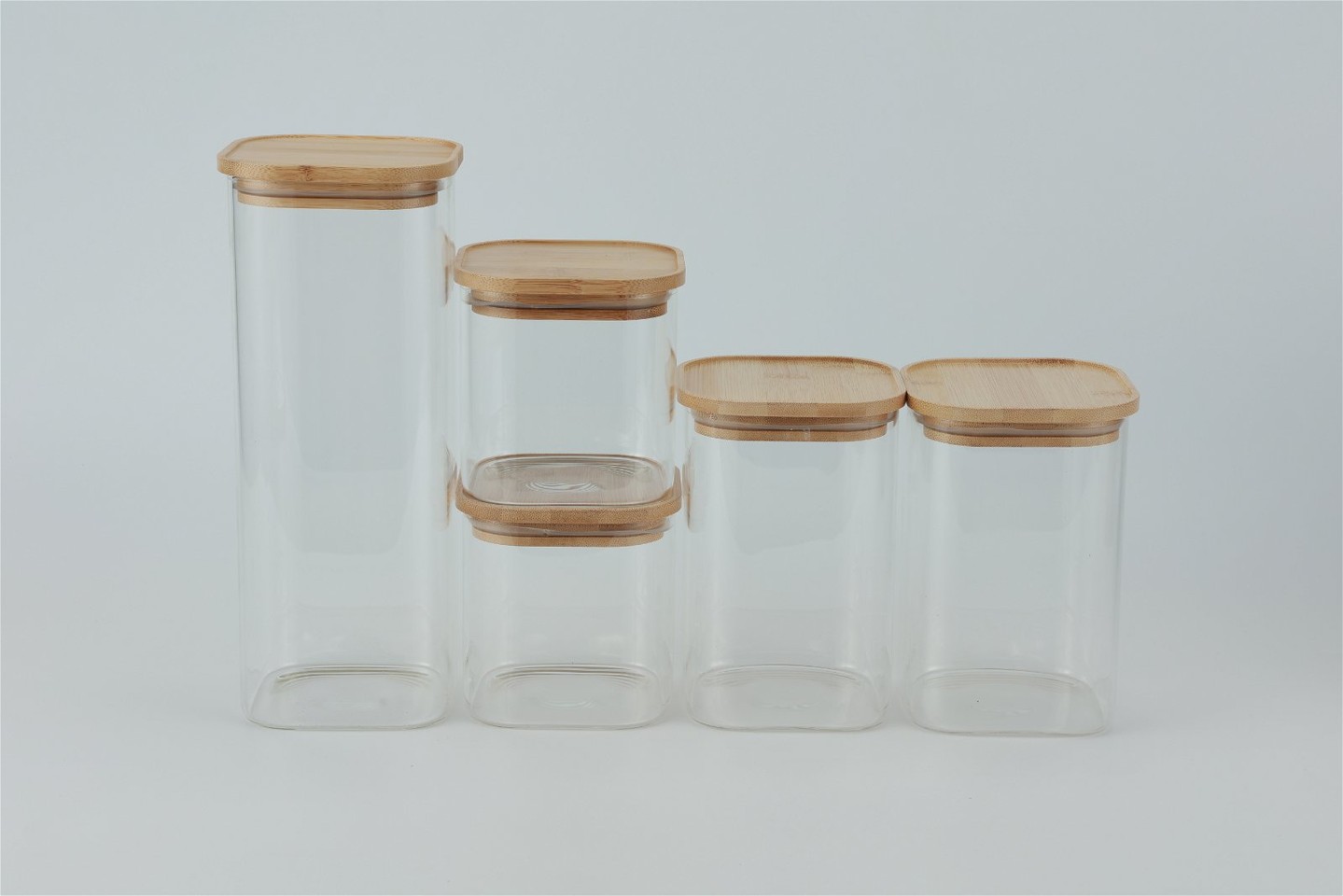 Olsen Home - Glass Storage Bins With Bamboo Lids - 5 Pack