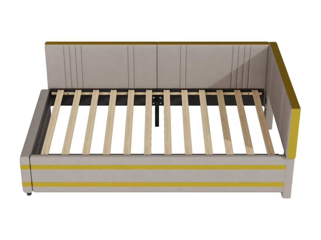 Lit banquette 90x200cm en velours - avec sommier à lattes - Gris (matelas non inclus)