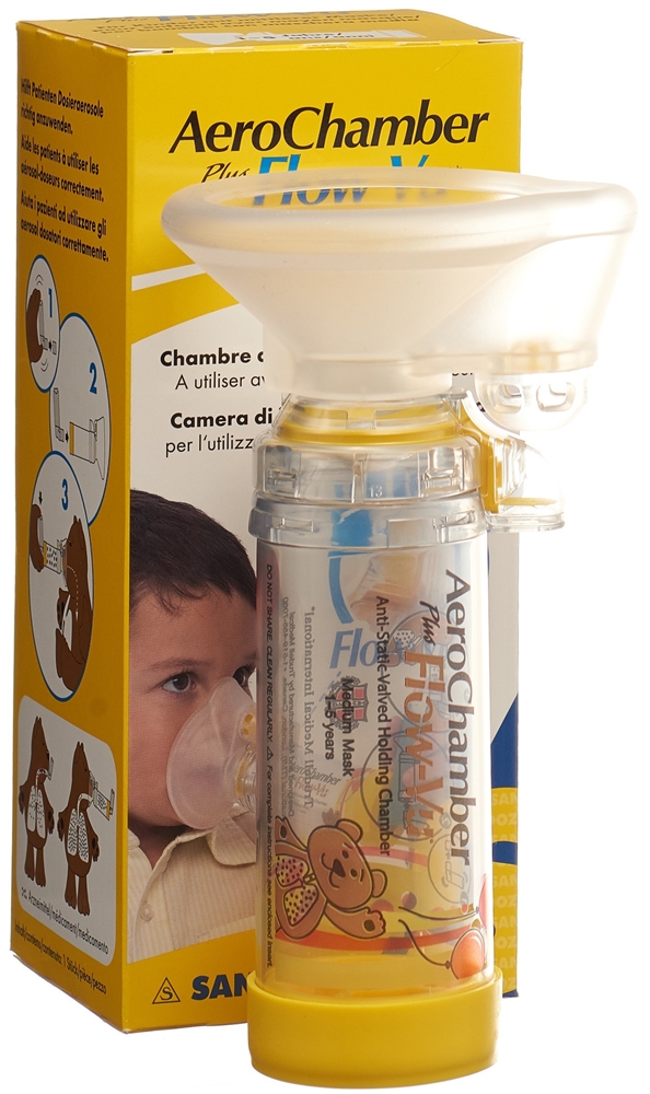 AEROCHAMBER PLUS Flow-Vu mit Maske (1-5 Jahre) gelb 1 Stk