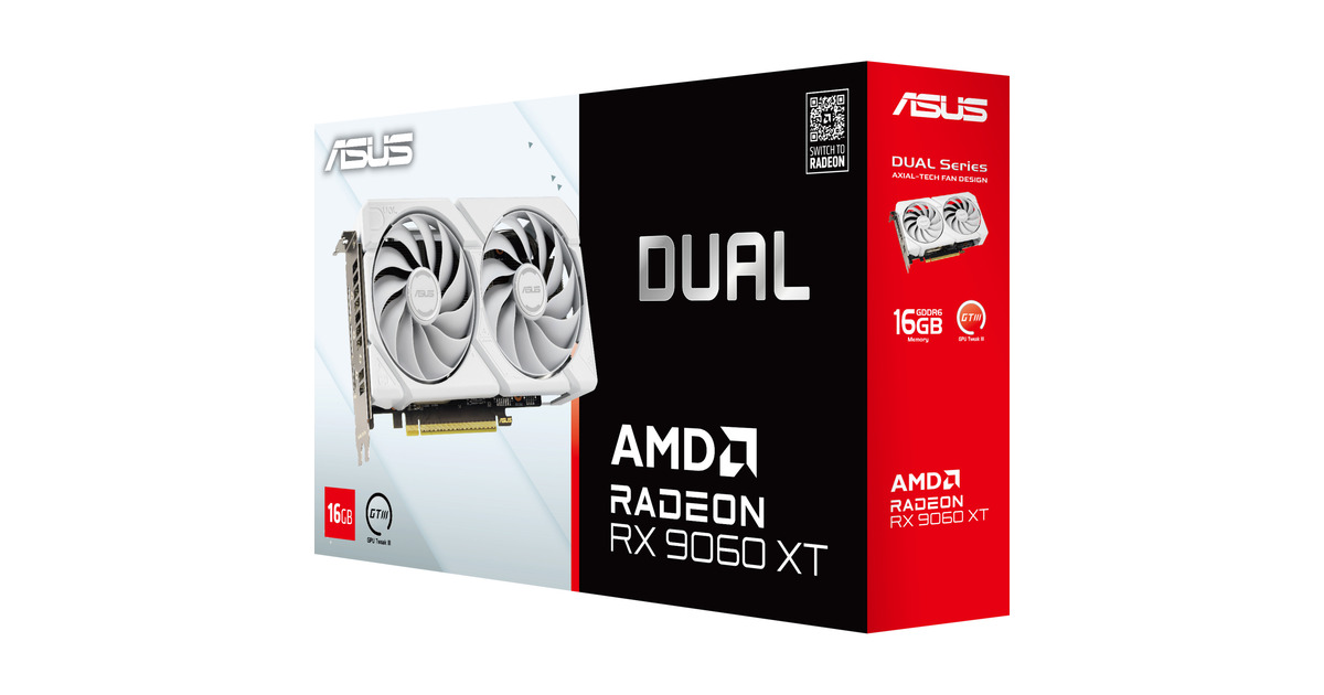 ASUSRadeon RX 9060 XT DUAL White Edition 16GB grafische kaart  (Wit, RDNA4, GDDR6, 2x DisplayPort, 1x HDMI 2.1)