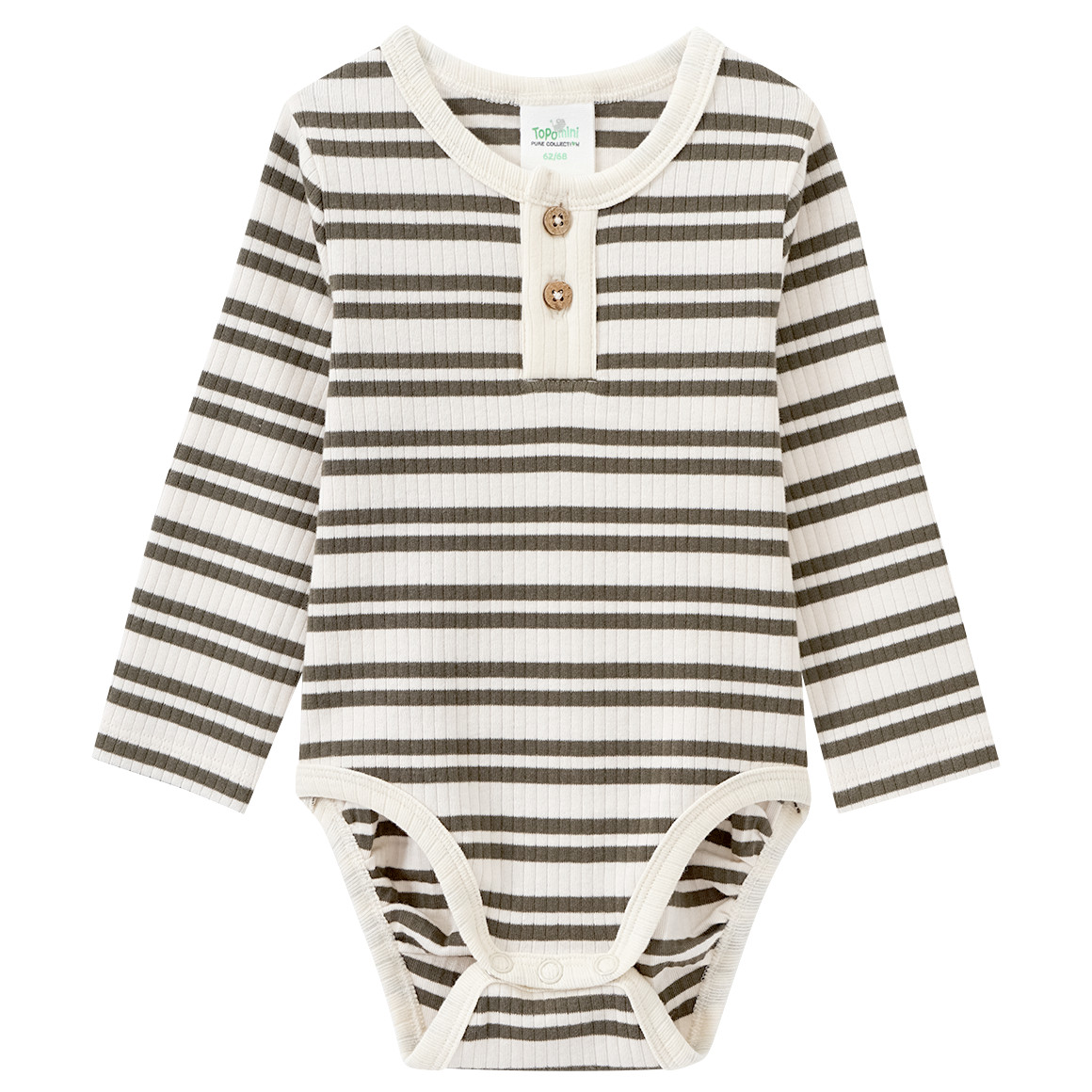 Topomini Pure Collection 2 Baby Langarmbodys mit Rippstruktur cremeweiss / oliv