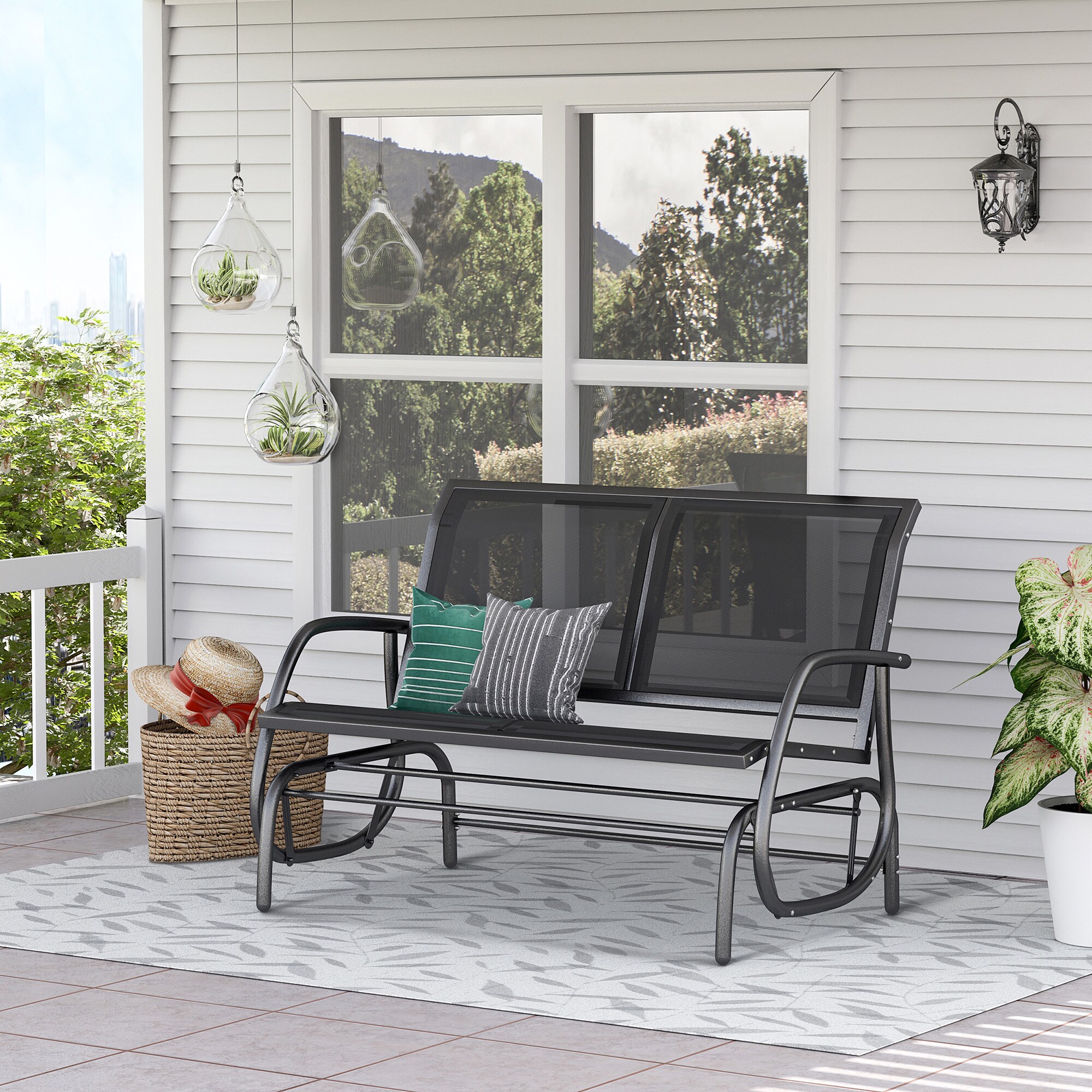 Outsunny Schaukelbank für 2 Personen schwarz 80 x 123 x 88 cm (LxBxH)