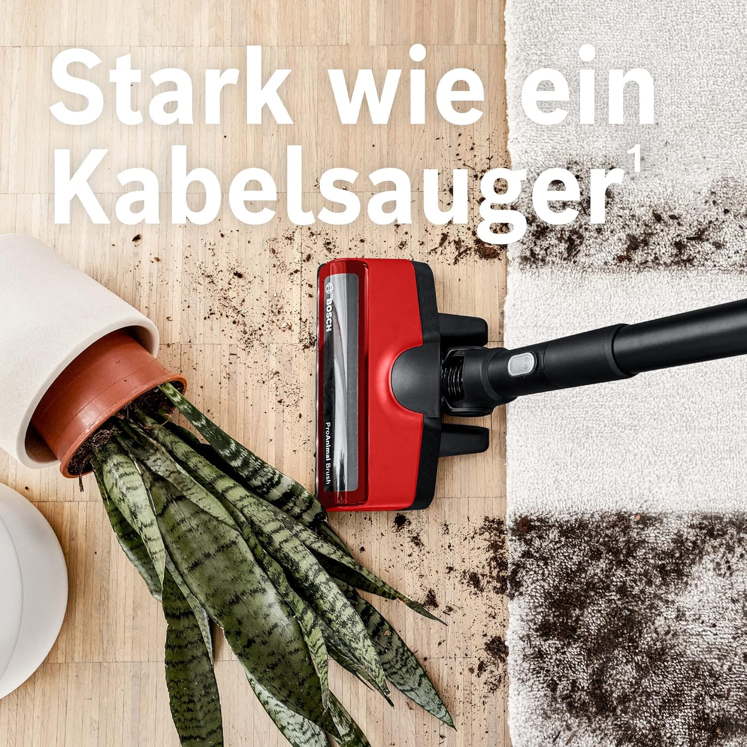 Bosch Akku-Staubsauger Unlimited Gen2 Serie 8 ProAnimal BCS8224PET, Tierhaar-Staubsauger, beutellos, bis 65 Min Laufzeit, mit Wechselakku, Schnellladegerät, Hygiene-Filter, Tierhaar-Bürstenrolle, rot