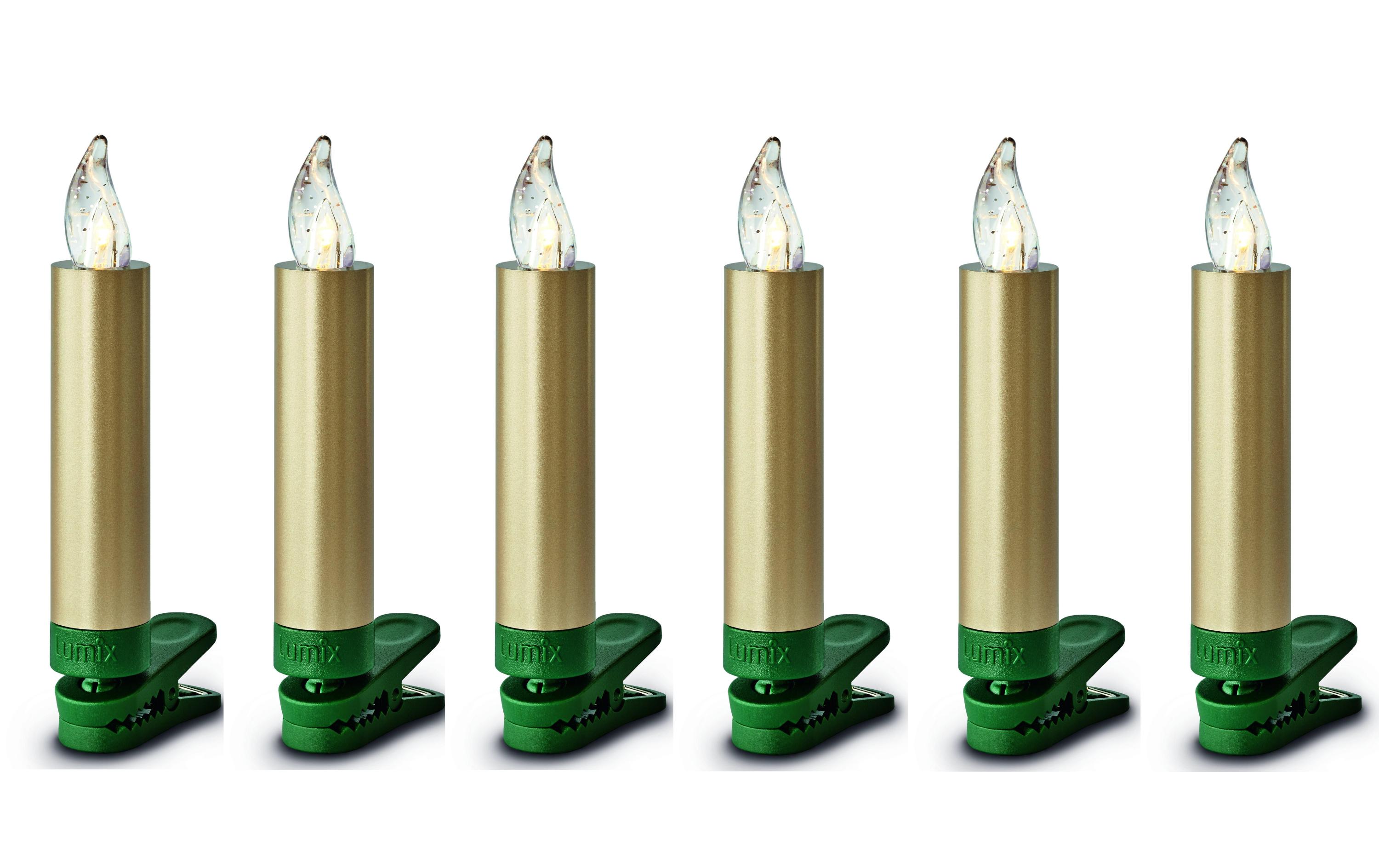 LED Baumkerze SuperLight Mini, Gold, 6er-SetErweiterungsset LED Christbaumkerzen