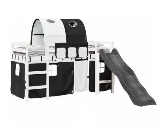 Lit mezzanine enfants et tunnel blanc/noir 80x200cm pin massif