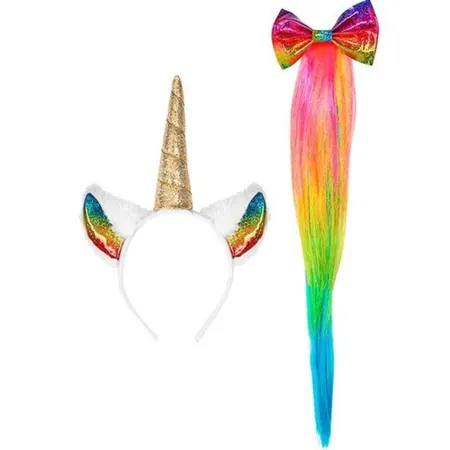 Widmann Einhorn Rainbow Set mit Haarreif und Schwanz, Einheitsgröße