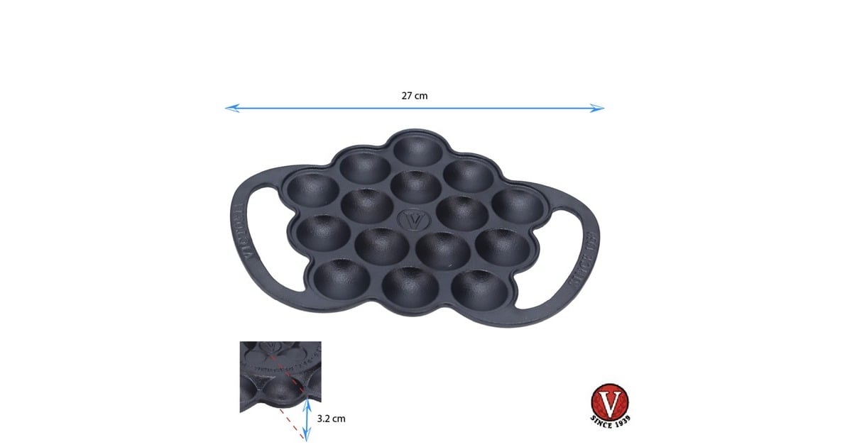 VictoriaPoffertjes pan, 15 per keer, Seasoned bak-/braadpan  (Zwart, Color packaging)