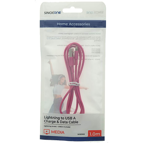 Sinox One Lightning kabel. 1m. Pink