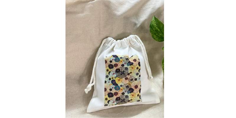Stoffbeutel 'Blumen', weiß, B 18,5 cm, H 21 cm günstig bestellen