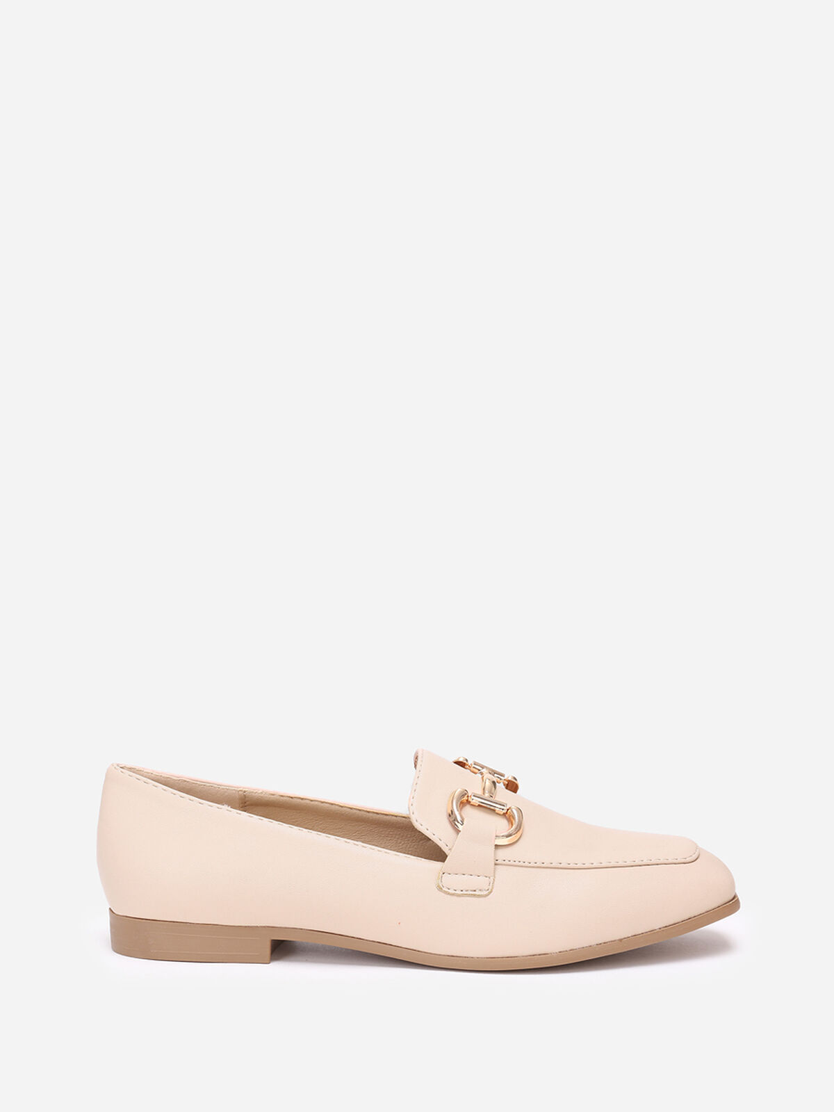Mocassins à bout carré et anneaux- Beige