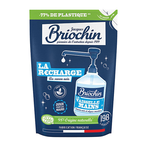 Recharge liquide vaisselle et mains Briochin Savon noir et Algues marines 500 ml