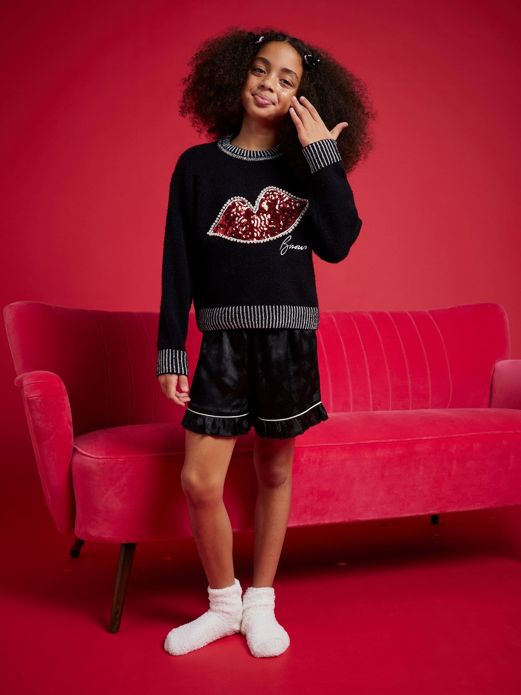 River Island OG Sequin Lips Christmas Jumper